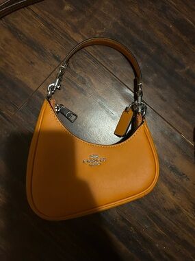 Coach Mini Crescent Shoulder Bag in Bright Orange Leather